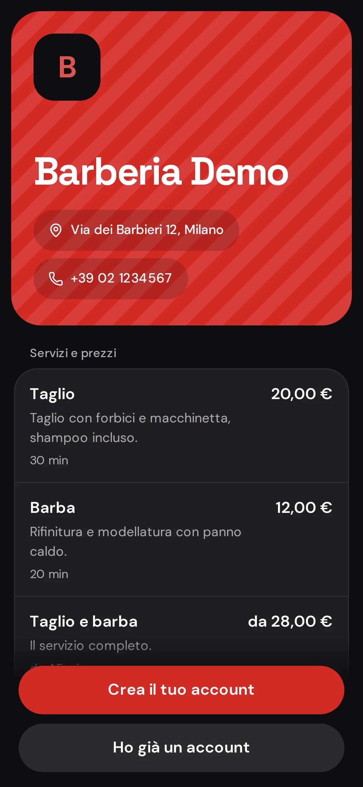 Home del negozio nell’app dei clienti
